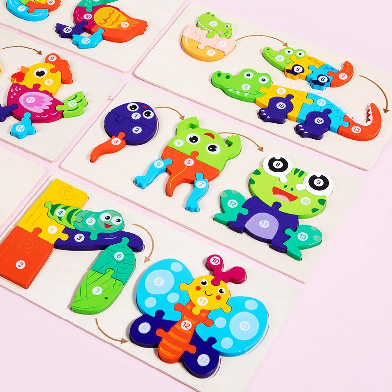 Young Children'S Wooden Enlightenment Digital Cognitive Animal Growth And Evolution 3D Stereo Puzzle Puzzle Building Blocks Educational Toys - Image 2